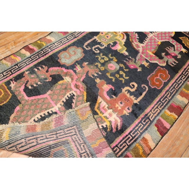 Asian Antique Early 20th Century Colorful Dragon Tibetan Rug For Sale - Image 3 of 6
