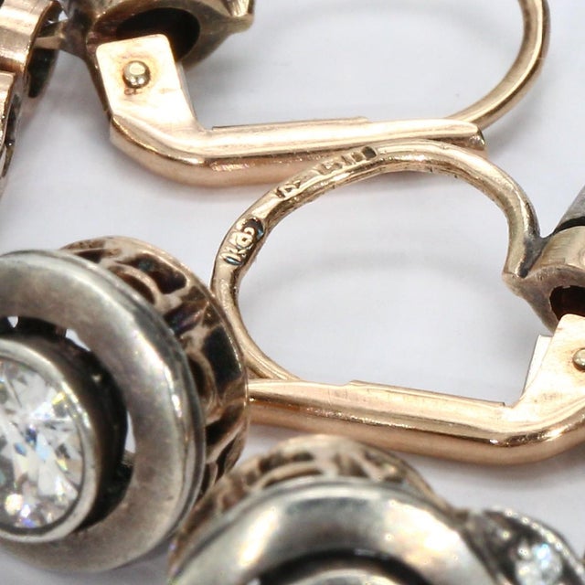 19th Century Karl Faberge 6 Stone Bezel Set Dia Drop Earrings, A Pair For Sale - Image 4 of 4