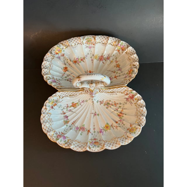 Antique Meissen Garden Flowers Two Sided Dish With Handle Centerpiece For Sale - Image 10 of 12