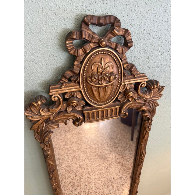Vintage French Louis XVI Style Giltwood Trumeau Mirror With Ribbon Crown & Floral Basket For Sale In Tampa - Image 6 of 6
