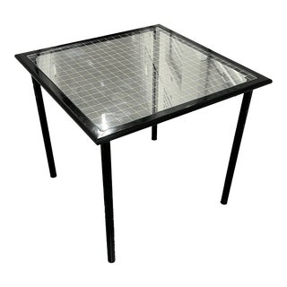 1970s Vintage Fly Line Post-Modern Lacquered Metal Dining Table With Gridline Glass Top Made in Italy For Sale