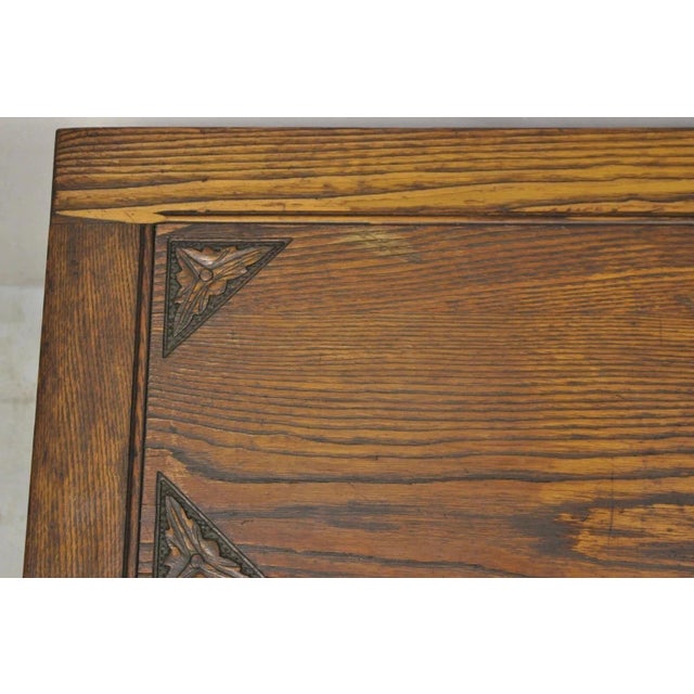 Brown Antique Jacobean Oak Wood Figural Bust Carved Blanket Chest Trunk on Bun Feet For Sale - Image 8 of 11