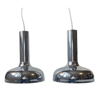 Modern Danish Mirror Chrome Pendant Lamps by Frank Bentler, 1970s, Set of 2 For Sale