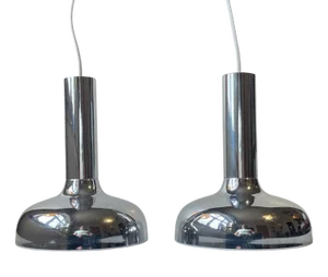 Modern Danish Mirror Chrome Pendant Lamps by Frank Bentler, 1970s, Set of 2