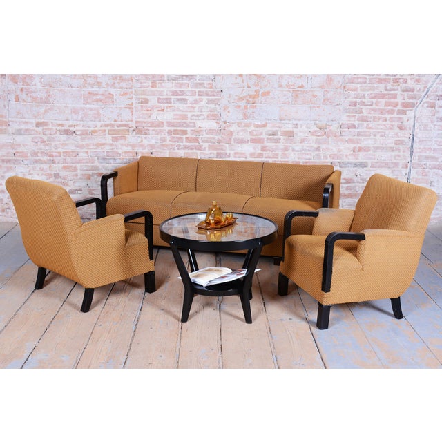 Czech Art Deco Sofas and Lounge Chairs in Beech and Oak attributed to Jindrich Halabala for Up Závody, 1930s, Set of 3 For Sale - Image 14 of 18