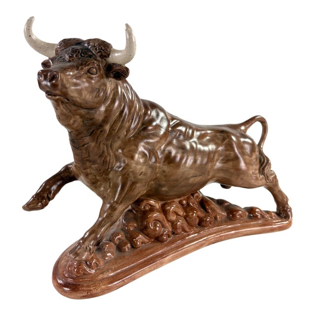 Mid-Century Vintage Ceramic Sculpture of a Bull For Sale