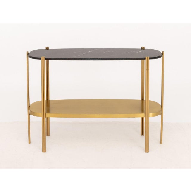 Brass Luxxu Marble Top Two-Tier Brass "Craig" Table For Sale - Image 8 of 8