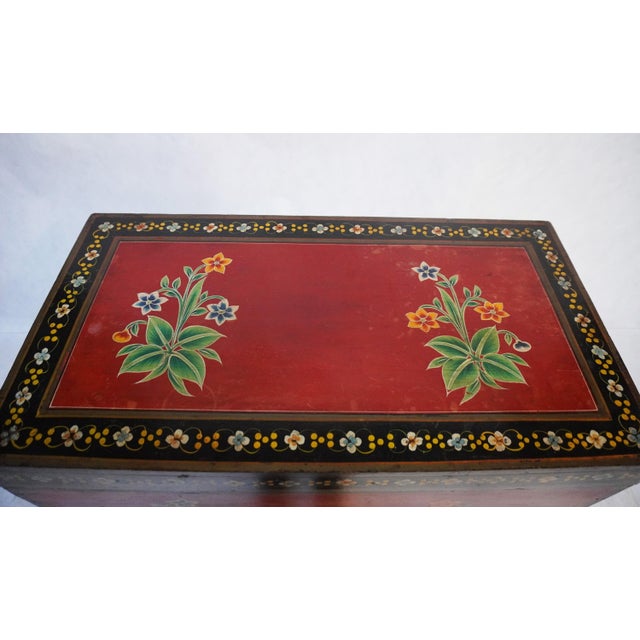 Folk Red Painted Chest With Floral Motifs For Sale - Image 14 of 17