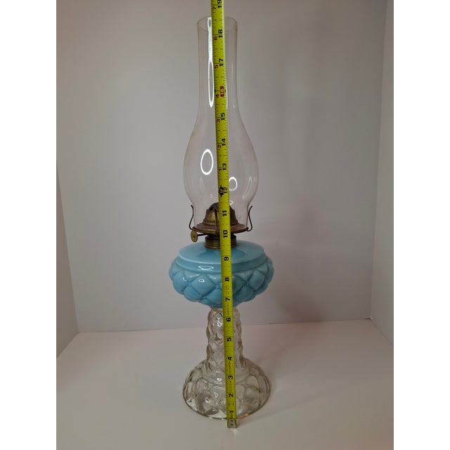 Rare Pair Antique Consolidated Pink & Blue Cased Glass Florette Stand Lamps P&A For Sale - Image 14 of 18