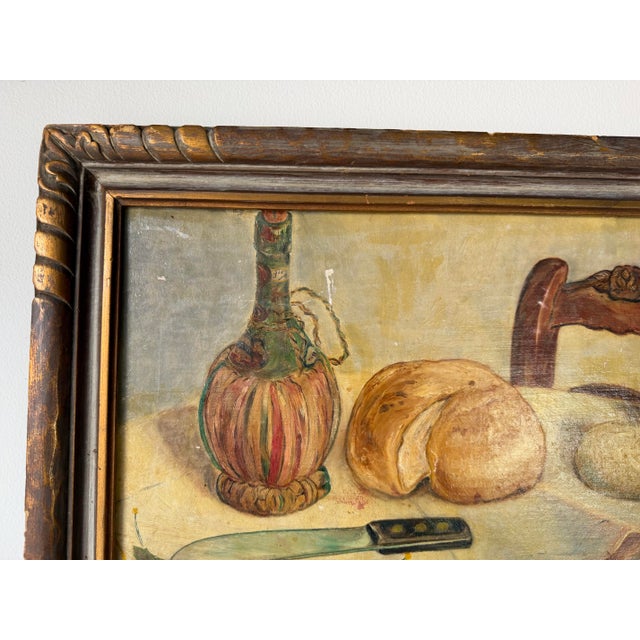 1949 Vintage Still Life Kitchen Setting Oil on Board Painting, Wood Framed For Sale In Miami - Image 6 of 12