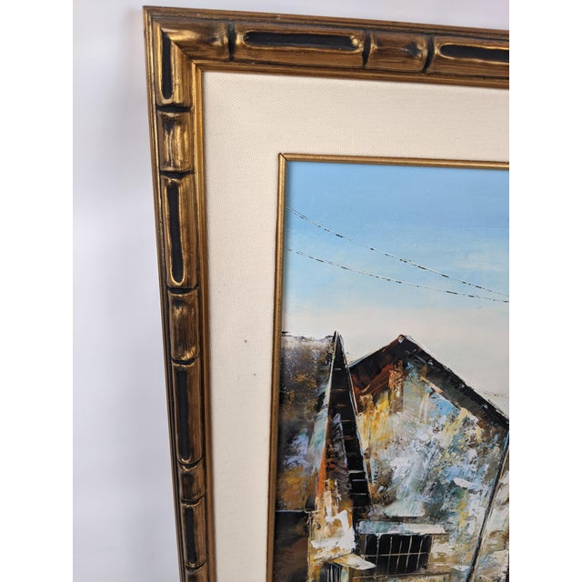 Cream Mid 20th Century Attributed to Trần Quang Hiếu, Signed Vietnamese Stilt Village Oil Painting For Sale - Image 8 of 18