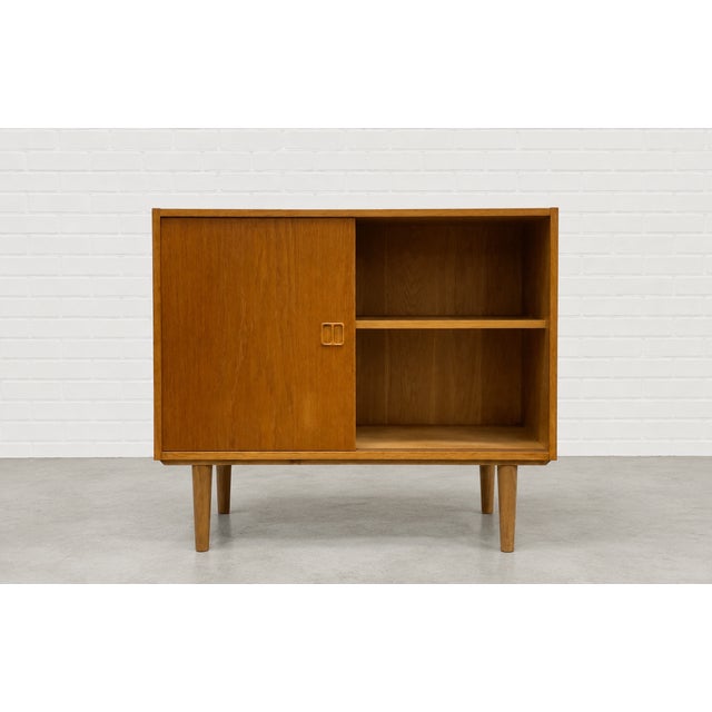Mid Century Modern Oak Jr. Credenza | Danish Storage | Entryway Cabinet, Circa 1960's For Sale - Image 4 of 13