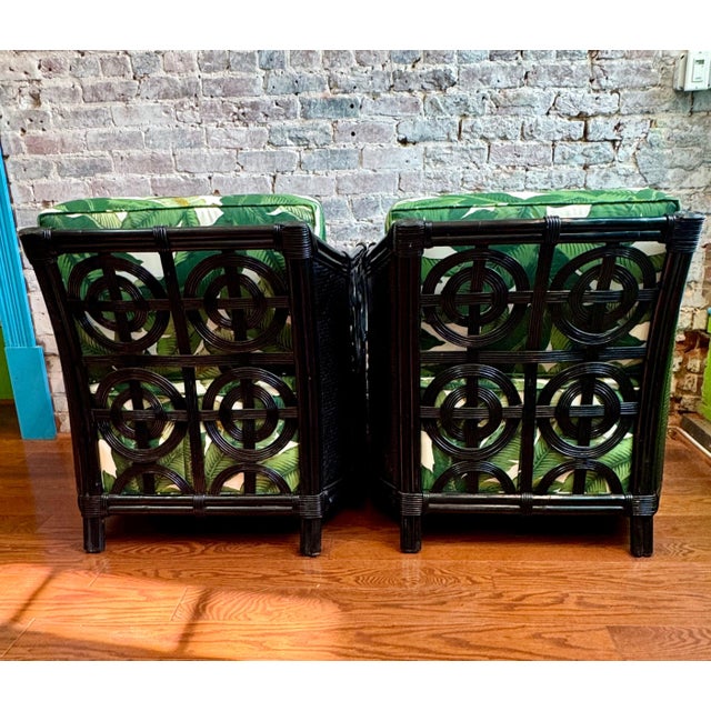 Vintage Pair Black Rattan Chairs For Sale - Image 4 of 9