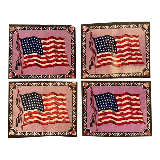Antique ‘Tobacciana’ Flannel American Flags/Textile Tobacco Premium Inserts- Set of 4 For Sale