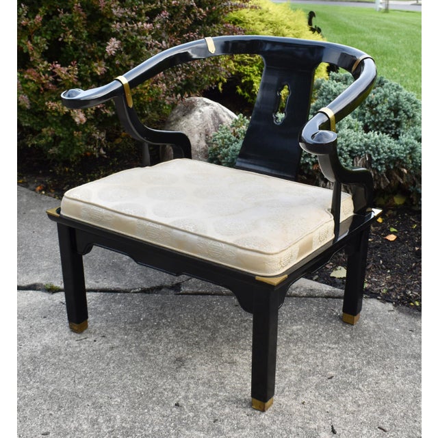 Vintage Century Chair Black Lacquer Horseshoe Ming Chair Brass Accents For Sale - Image 17 of 17