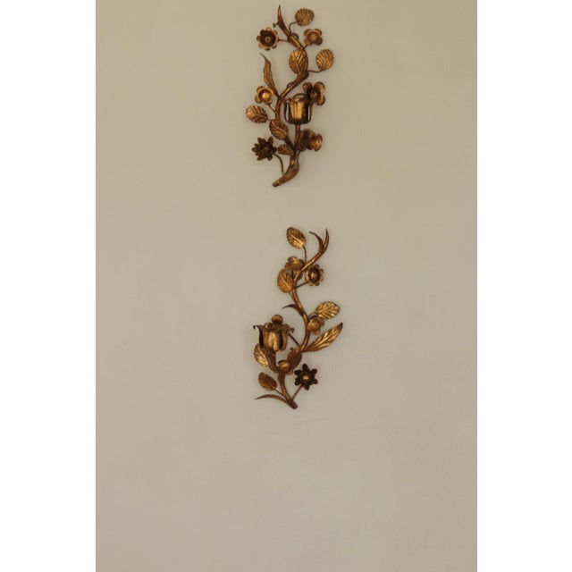 Brown Mid-Century Italian Gilded Metal Sconces, Set of 2 For Sale - Image 8 of 17