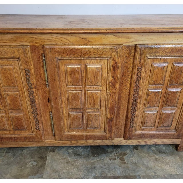 Wood Mid-20th Century Spanish Revival Oak Paneled Credenza For Sale - Image 7 of 11