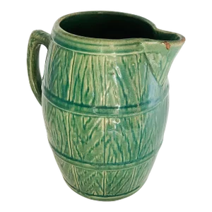 Antique McCoy Pottery Cider Tankard Banded Barrel Green Pitcher
