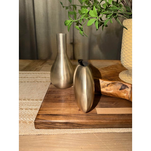 Set of 2 Crate & Barrel Cooper Brushed Metal Vases – Modern Sculptural Decor For Sale - Image 9 of 9