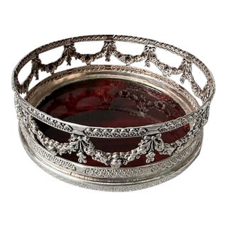 Vintage Silver Plate Faux Tortoise Wine Coaster For Sale