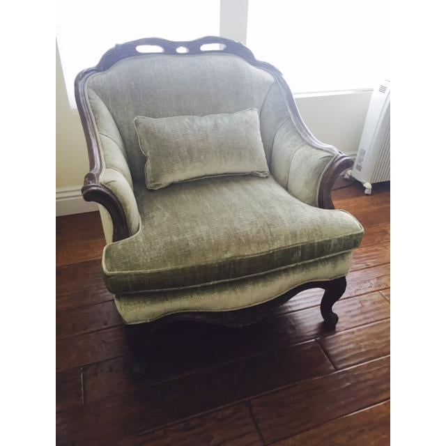 Re-Upholstrered Accent Chair in Sage Green Antique Velvet | Chairish