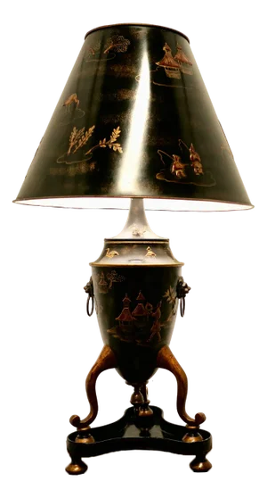 Large Chinoiserie Toleware Table Lamp in Black and Gold Lacquer, 1950s