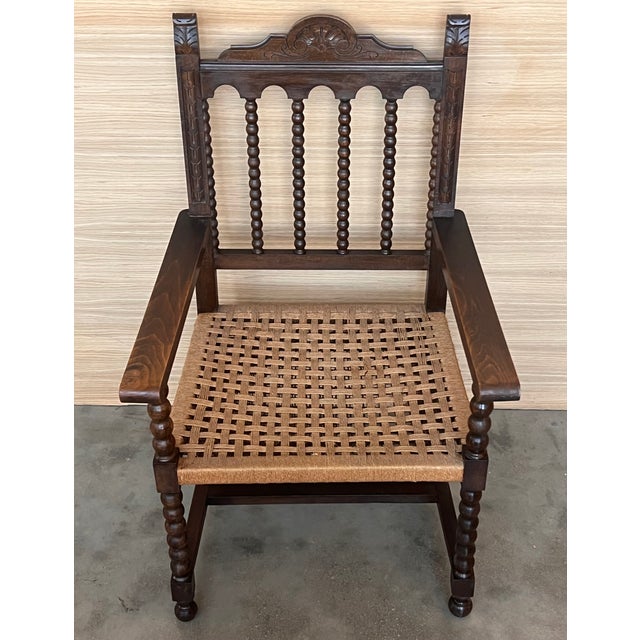 Late 19th Century 19th Century Spanish Colonial Altar Carved Armchairs With Cane Seat, Set of 4 For Sale - Image 5 of 12