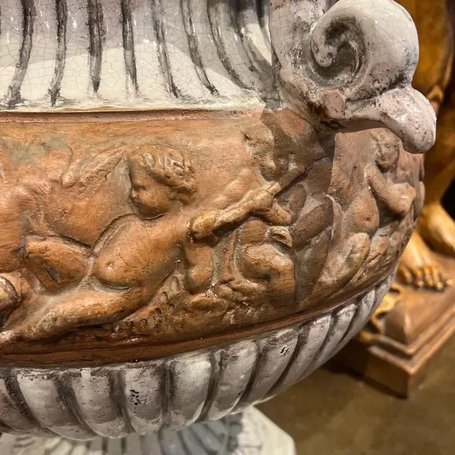 1990s Italian Hand-Painted Terra Cotta Planter With Three Handles For Sale - Image 4 of 11