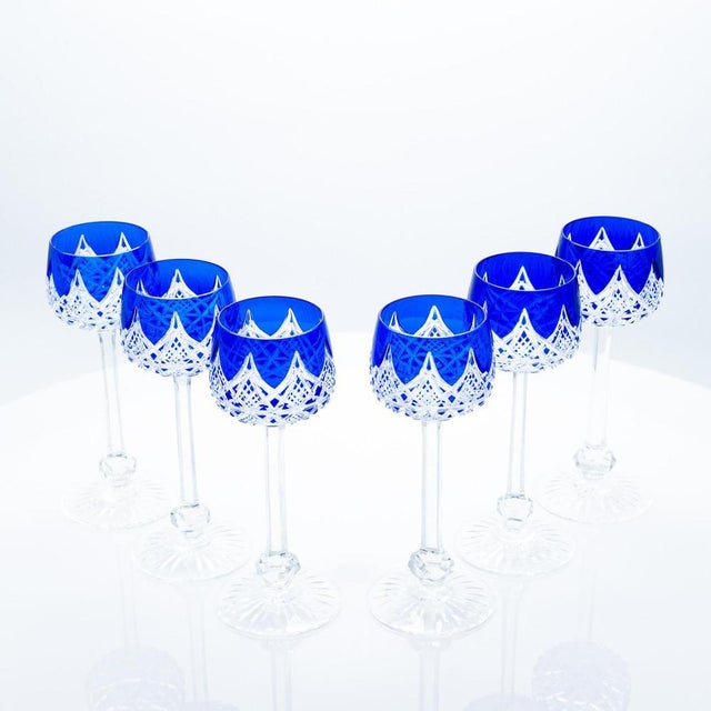 Blue Baccarat Crystal Glasses, France, 1960s, Set of 10 For Sale - Image 3 of 12