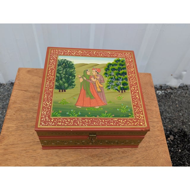Indian Vintage Box / Jewelry Box Hand Painted Wooden Box Beautiful Decorative Art Work For Sale - Image 3 of 6