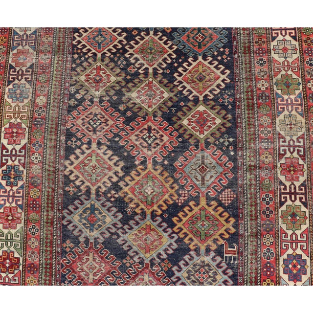 Antique Caucasian Shirvan Gallery Rug With Geometric Diamond Design 4'6 X 12'0 For Sale - Image 10 of 13