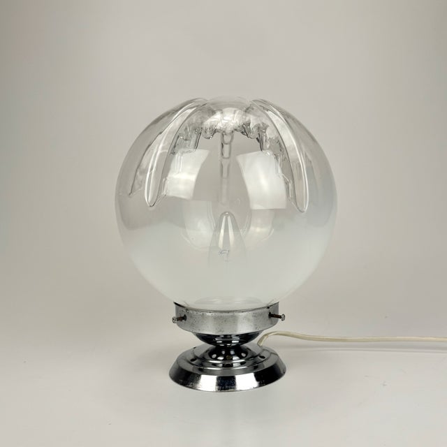 Silver Murano Glass Globe Table Lamp attributed to Mazzega, Italy, 1970s For Sale - Image 8 of 8