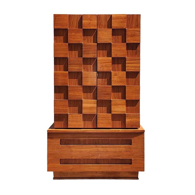 Mid 20th Century Brutalist Cubed Highboy Storage Chest by Young Manufacturing Company For Sale - Image 14 of 14