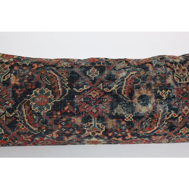 Early 20th Century Antique Navy Blue Authentic Tribal Handmade Lumbar Rug Pillow Cushion Cover -16'' X 43'' For Sale - Image 5 of 10