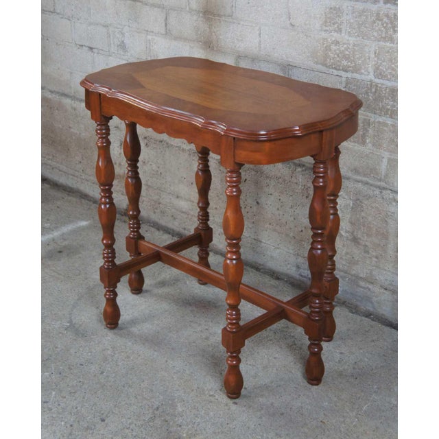 Vintage Jacobean Walnut Rectangular Scalloped Side End Accent Parlor