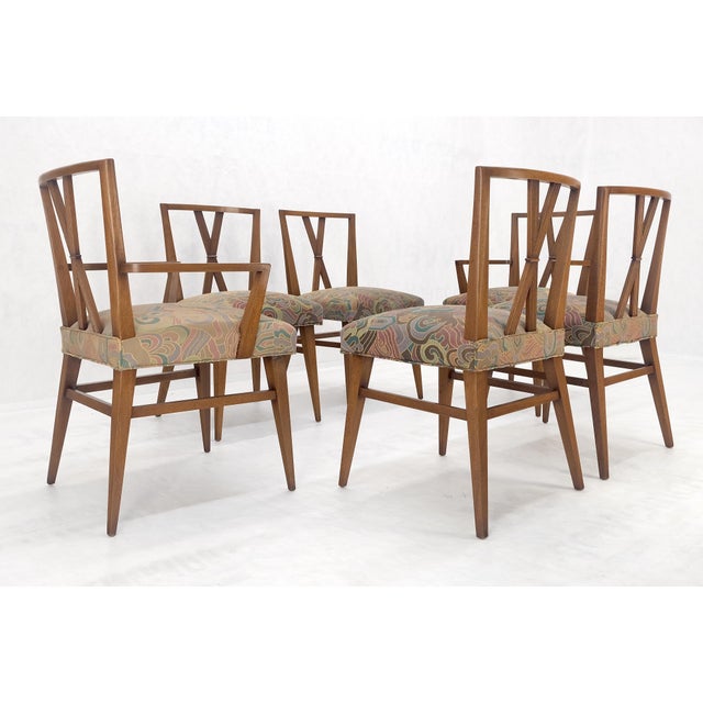 Brown Set of 6 Tommy Parzinger Light Walnut Dining Chairs Lenor Larsen Upholstery MINT For Sale - Image 8 of 15
