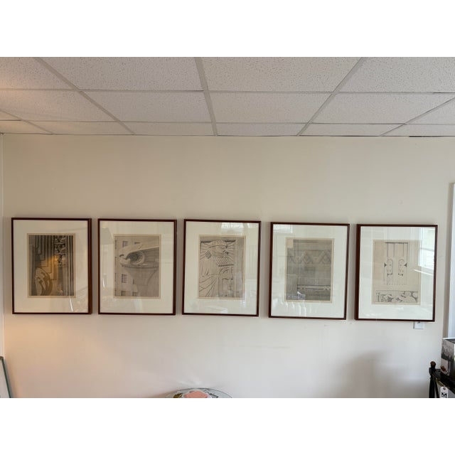 Printmaking Materials Set of Five Architectural Lithographs by American James Sundquist, 1976 For Sale - Image 7 of 7