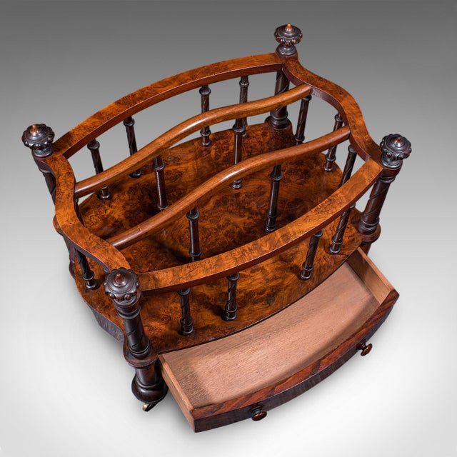 Brown Antique Canterbury Stand, English, Burr Walnut, Newspaper, Magazine, Regency For Sale - Image 8 of 10