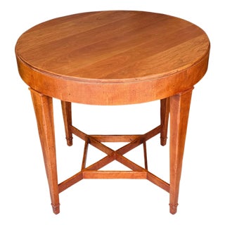 Late 20th Century Baker Furniture Milling Road Federal Regency Cherry Toned Round Side Table | Vintage Occasional Tea Table For Sale