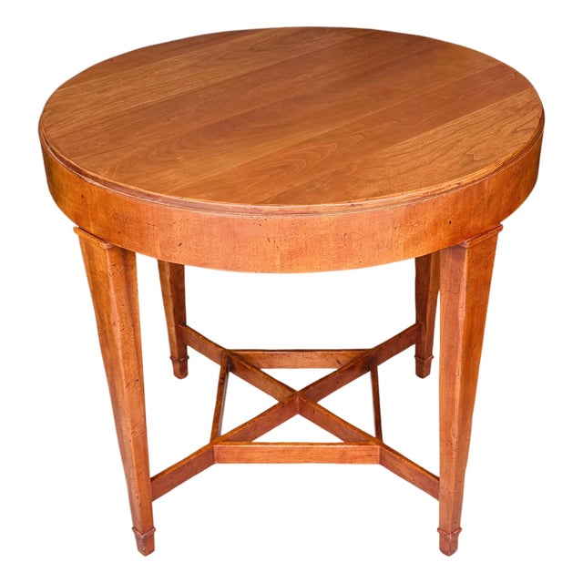 Late 20th Century Baker Furniture Milling Road Federal Regency Cherry Toned Round Side Table | Vintage Occasional Tea Table For Sale