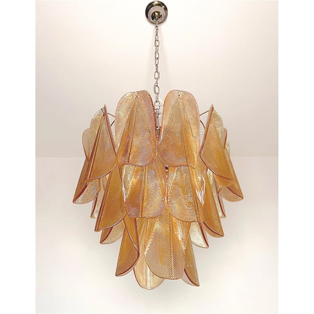 Murano Italian Murano Glass Chandelier Style Mazzega, 23 Tobacco Glass "Rondini" Elements, Chrome Frame, Late 20th Century For Sale - Image 4 of 5