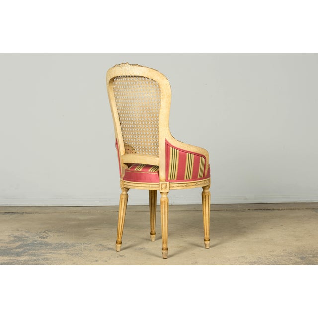 Pink Set of 6 Early 20th Century French Louis XVI Cane Dining Armchairs in Pink Stripe For Sale - Image 8 of 18