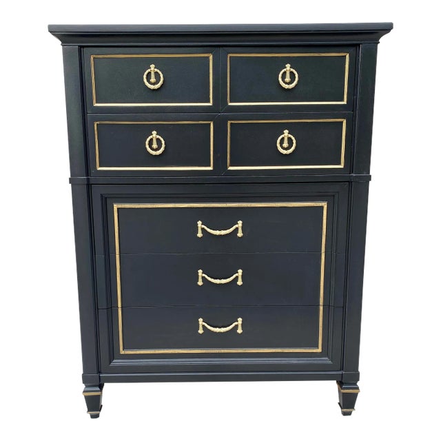 Vintage Thomasville Chest of Drawers Black and Gold | Chairish