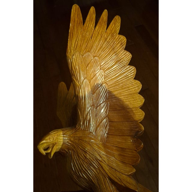 Hand-Carved Single-Piece Figure of an Eagle on Wood Plinth, Circa 1950s For Sale - Image 12 of 14