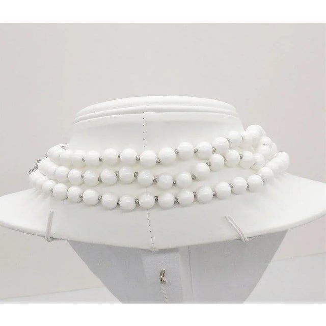 Vintage 1950s Signed Crown Trifari Beaded Rhinestone Necklace/Detachable Brooch For Sale - Image 11 of 12