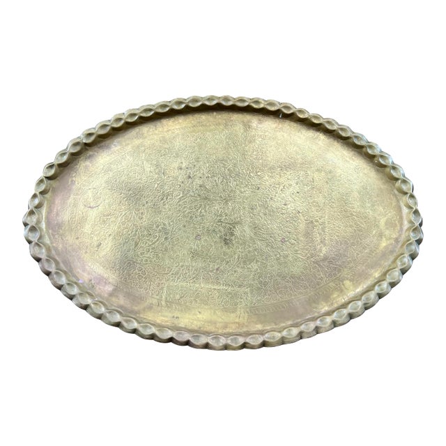 1920sw Vintage Etched Brass Bohemian Tray For Sale