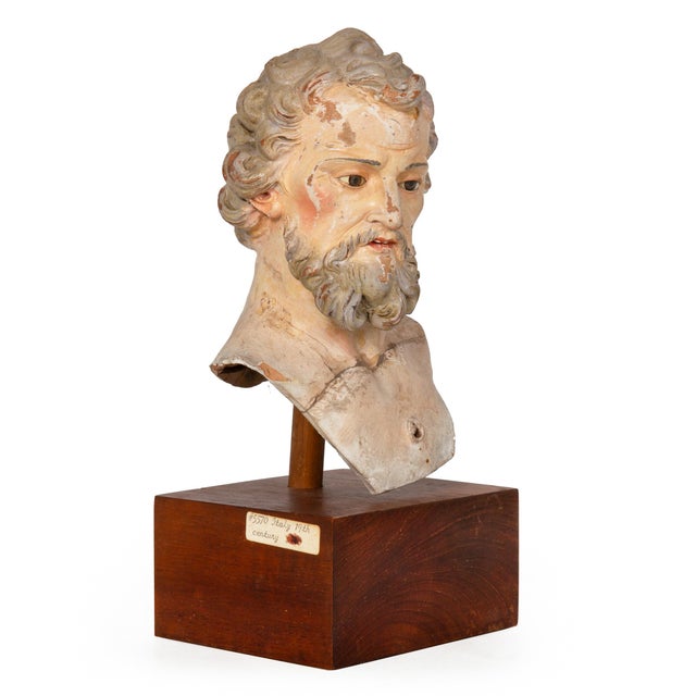 19th Century Italian Polychromed Terracotta Bust of a Saint For Sale - Image 4 of 17