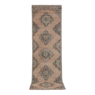 1960s Distressed Faded Low Pile Oushak Runner 3'10'' X 12'9'' For Sale