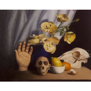 Sweet & Sour, Bone & Flesh by Destiny Bowman | Oil on Wood Panel Still life with skulls and flowers For Sale