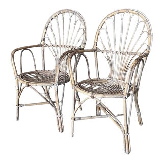 1960s Pair of Spanish Bamboo Armchairs With Ovaled Back Rest For Sale